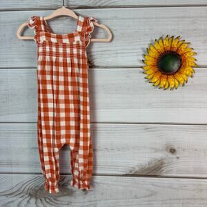 angel dear bamboo smocked front gingham coverall 3-6M